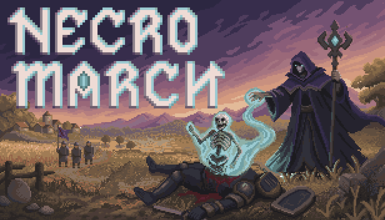 NECROMARCH Steam capsule: a necromancer raising a skeleton.