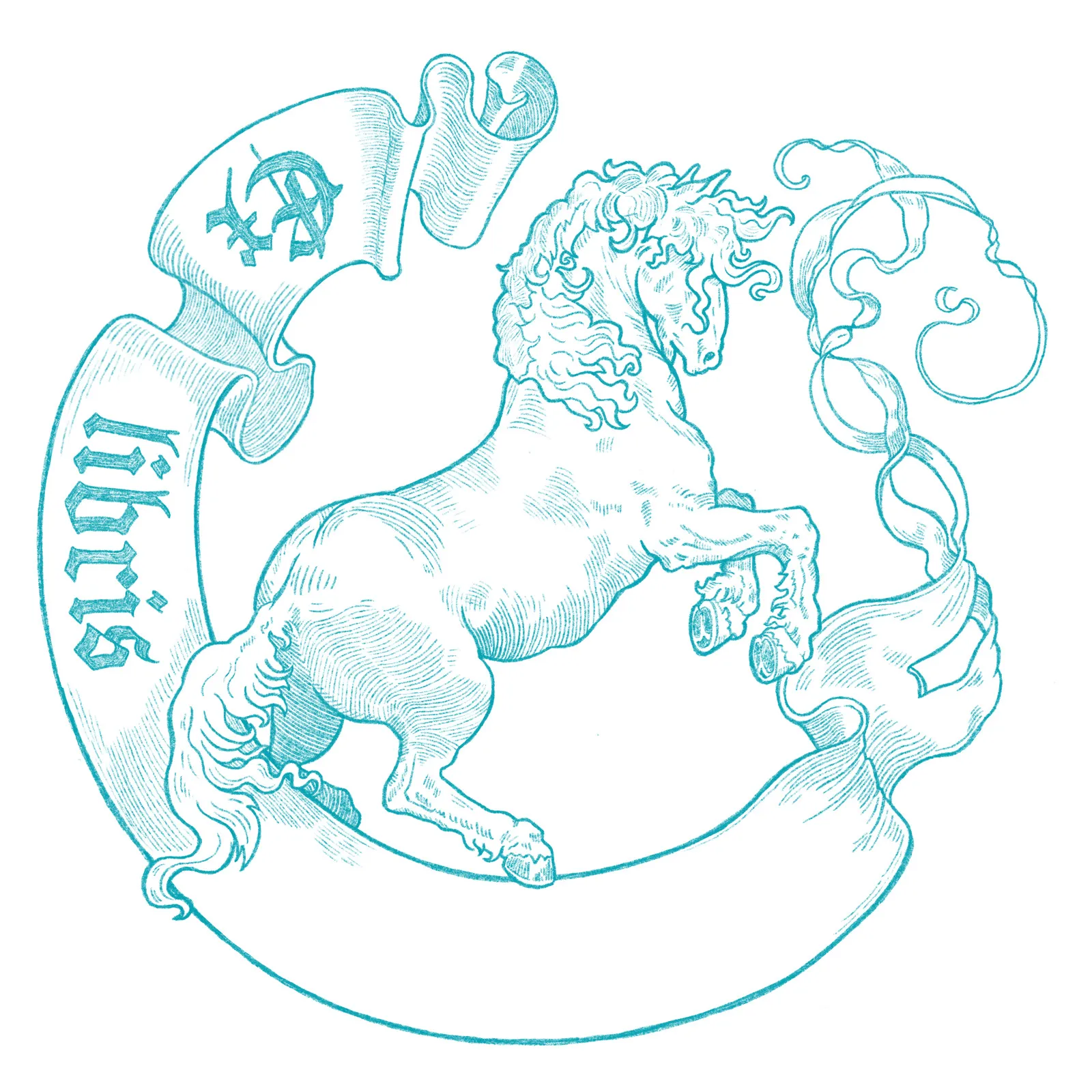 Dasselbe Exlibris in Türkis.
