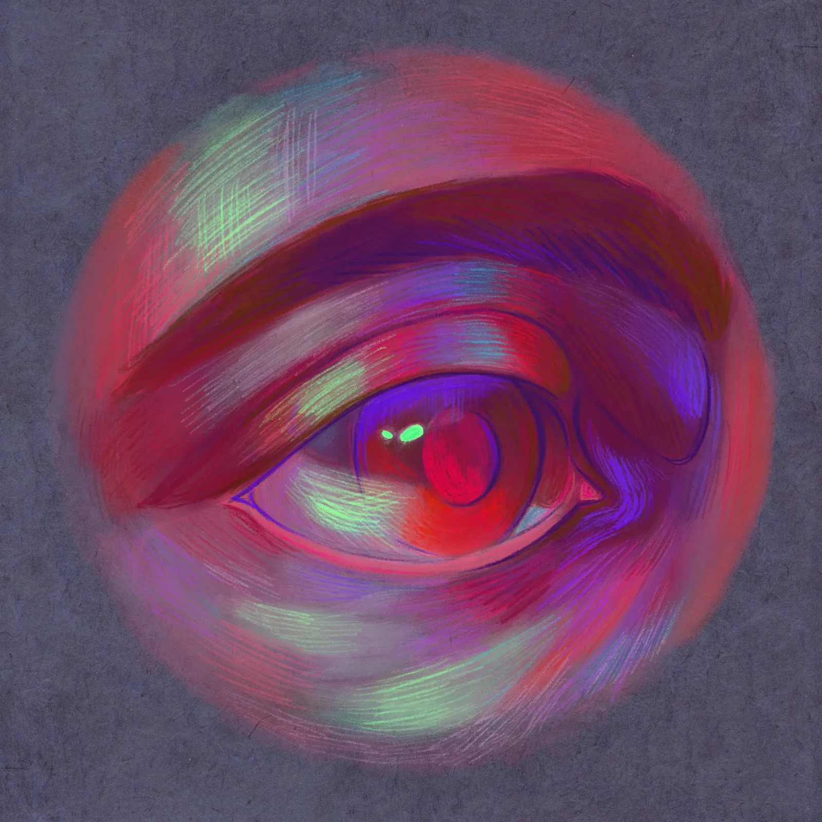 Das Neon-Auge als Bild auf Mauve.